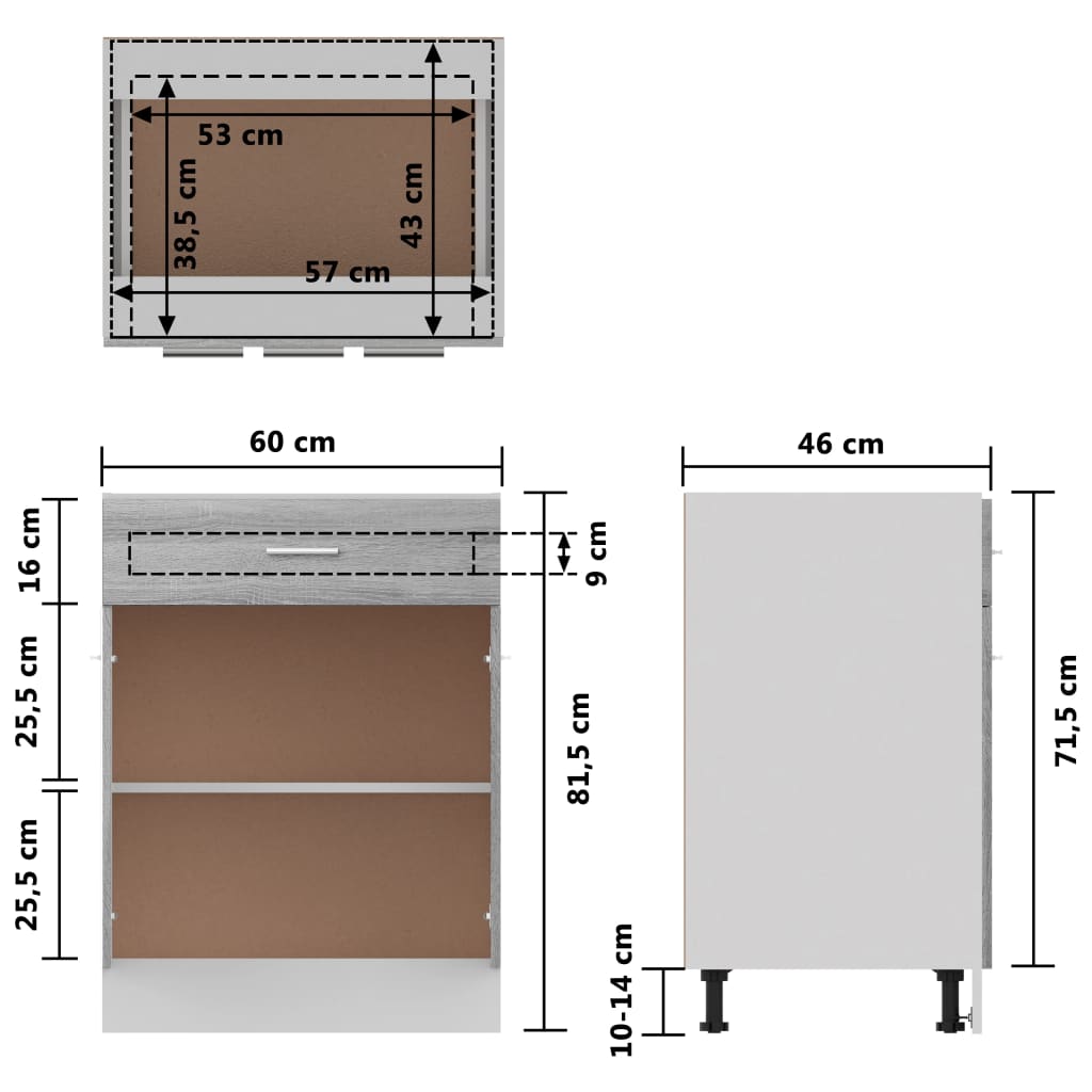 vidaXL Unterschrank mit Schublade Lyon Grau Sonoma 60x46x81,5 cm