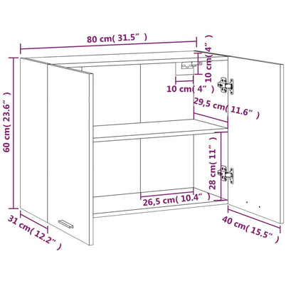 vidaXL Hängeschrank Lyon Grau Sonoma 80x31x60 cm Holzwerkstoff