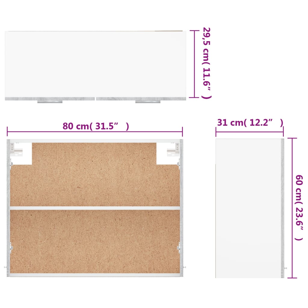 vidaXL Hängeschrank Lyon Grau Sonoma 80x31x60 cm Holzwerkstoff