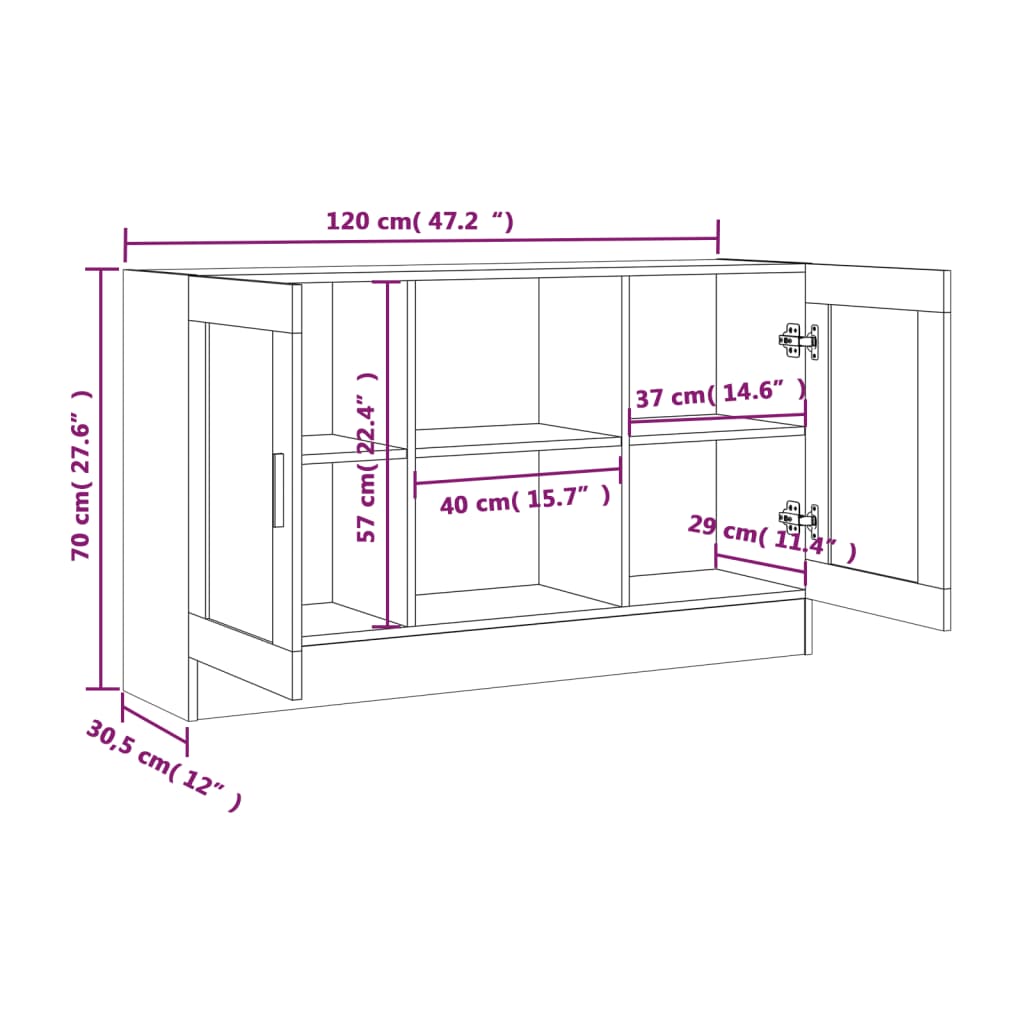 vidaXL Sideboard Grau Sonoma 120x30,5x70 cm Holzwerkstoff