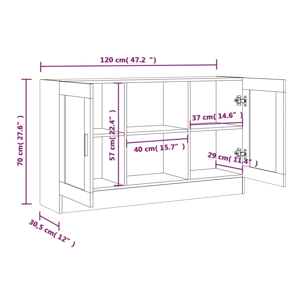 vidaXL Vitrinenschrank Räuchereiche 120x30,5x70 cm Holzwerkstoff
