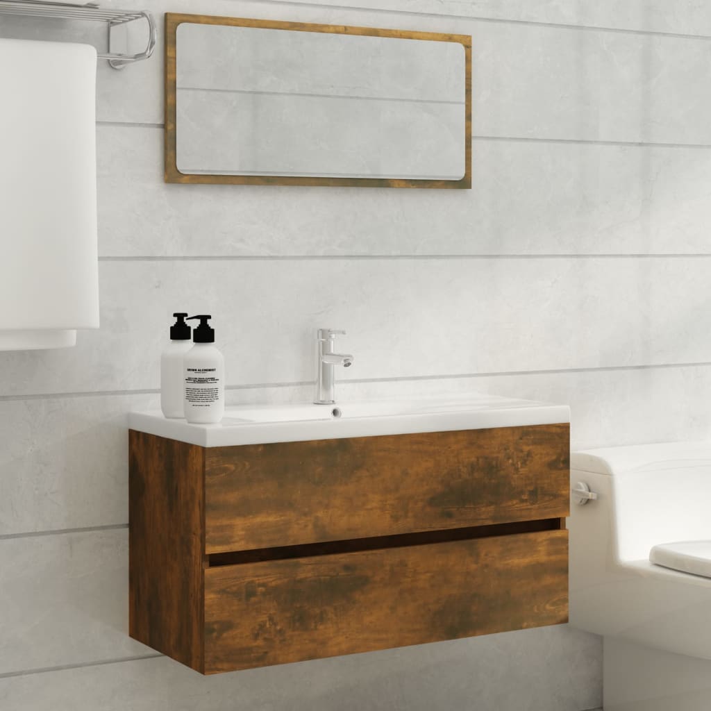 vidaXL Waschbeckenschrank Räuchereiche 90x38,5x45 cm Holzwerkstoff