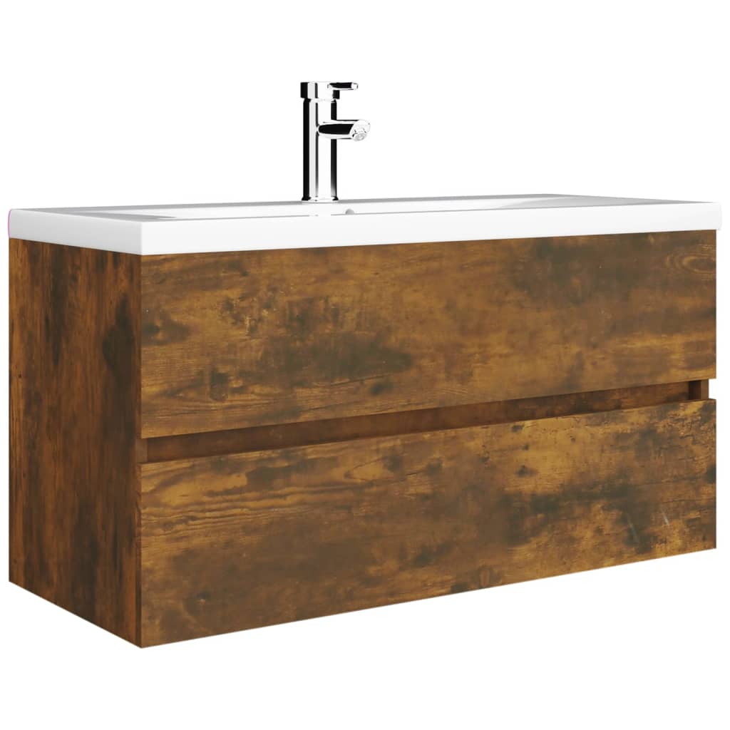 vidaXL Waschbeckenschrank Räuchereiche 90x38,5x45 cm Holzwerkstoff