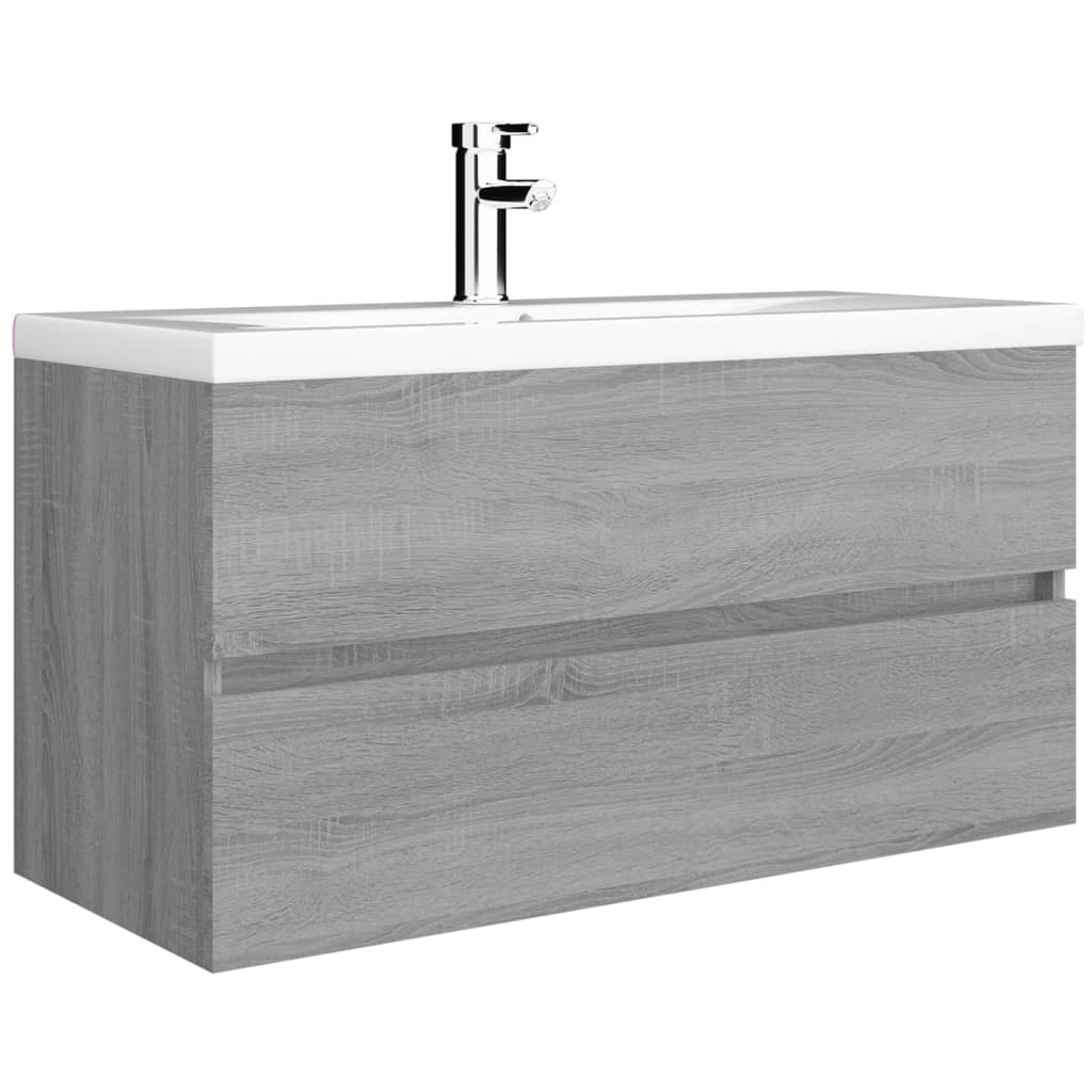vidaXL Waschbeckenunterschrank Grau Sonoma 90x38,5x45 cm Holzwerkstoff