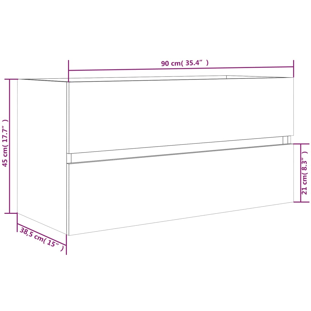 vidaXL Waschbeckenunterschrank Eichen-Optik 90x38,5x45cm Holzwerkstoff