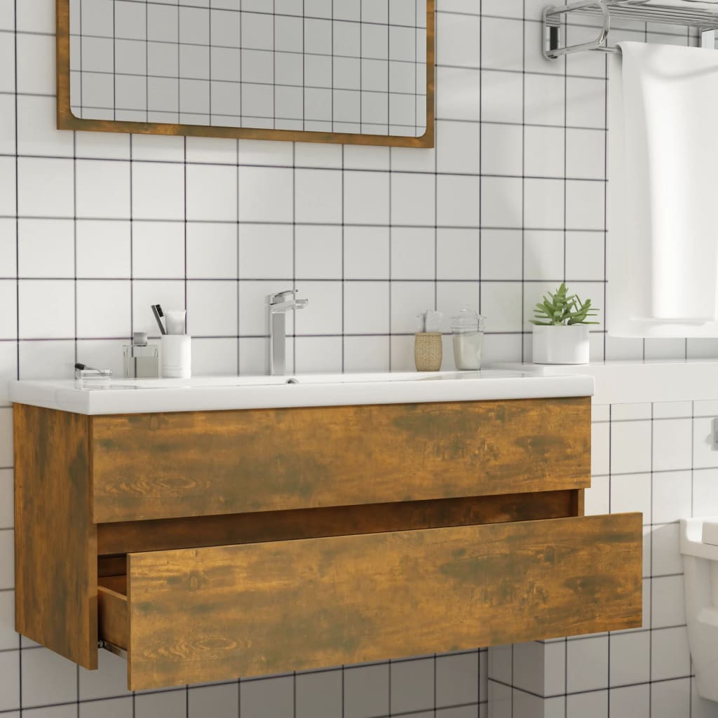 vidaXL Waschbeckenschrank Räuchereiche 100x38,5x45 cm Holzwerkstoff