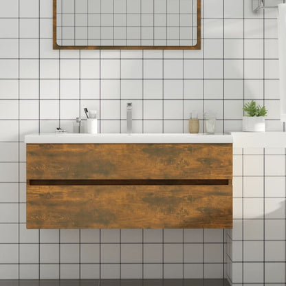 vidaXL Waschbeckenschrank Räuchereiche 100x38,5x45 cm Holzwerkstoff