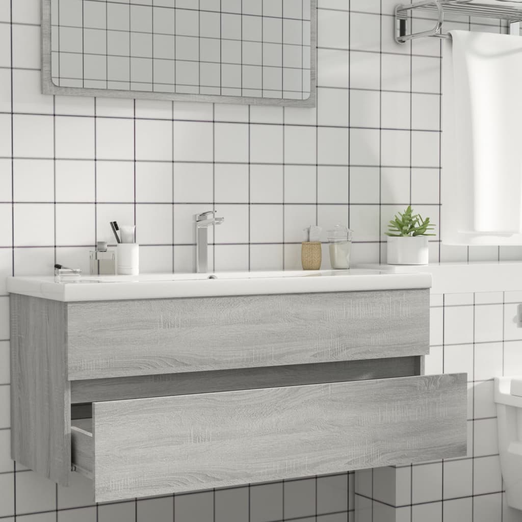 vidaXL Waschbeckenunterschrank Grau Sonoma 100x38,5x45cm Holzwerkstoff
