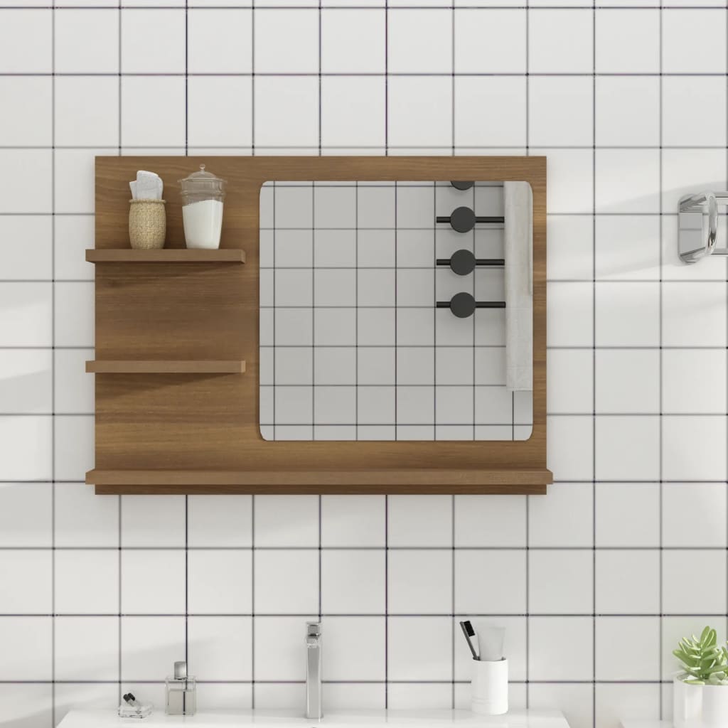 vidaXL Miroir de salle de bain aspect chêne marron 60x10,5x45 cm Bois d'ingénierie