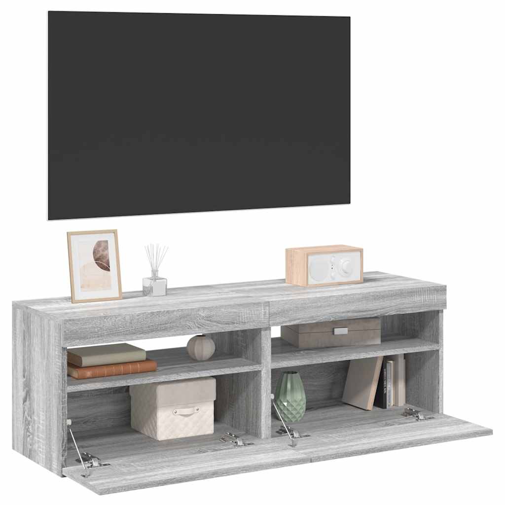 vidaXL Meubles TV 2 pcs avec lumières LED Gris Sonoma 60x35x40 cm