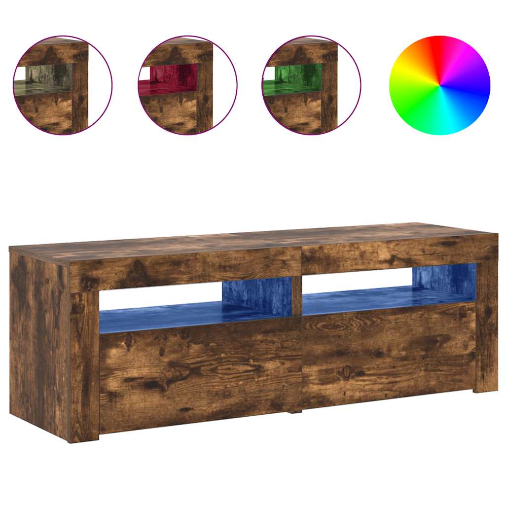 Meuble TV vidaXL avec lumières LED chêne fumé 120x35x40 cm