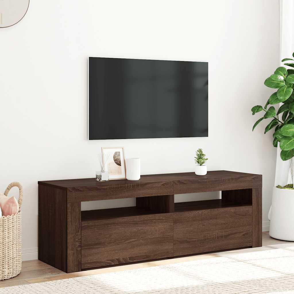 Meuble TV vidaXL avec lumières LED marron aspect chêne 120x35x40 cm