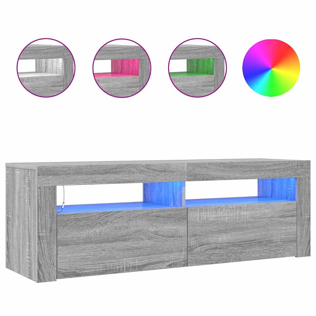 vidaXL TV-Schrank mit LED-Leuchten Grau Sonoma 120x35x40 cm
