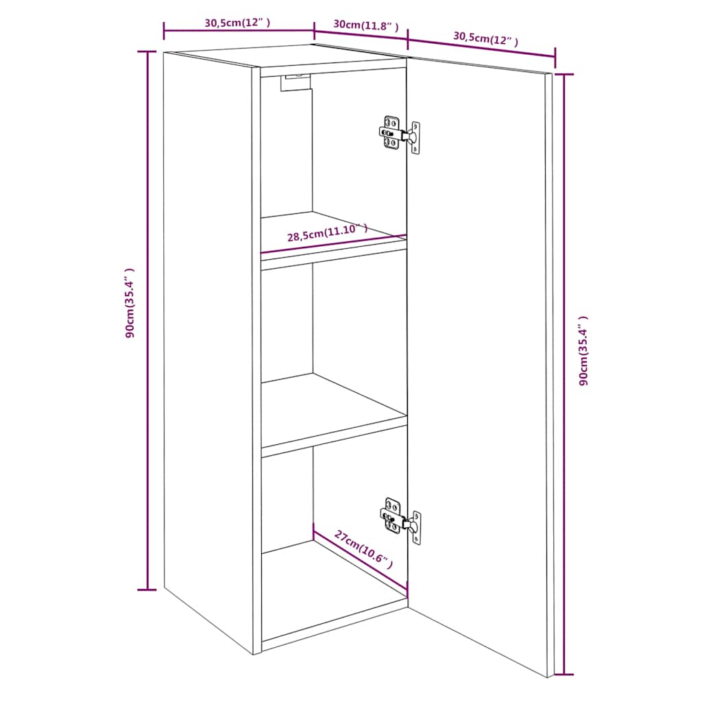 Meuble TV vidaXL chêne fumé 30,5x30x90 cm bois d'ingénierie