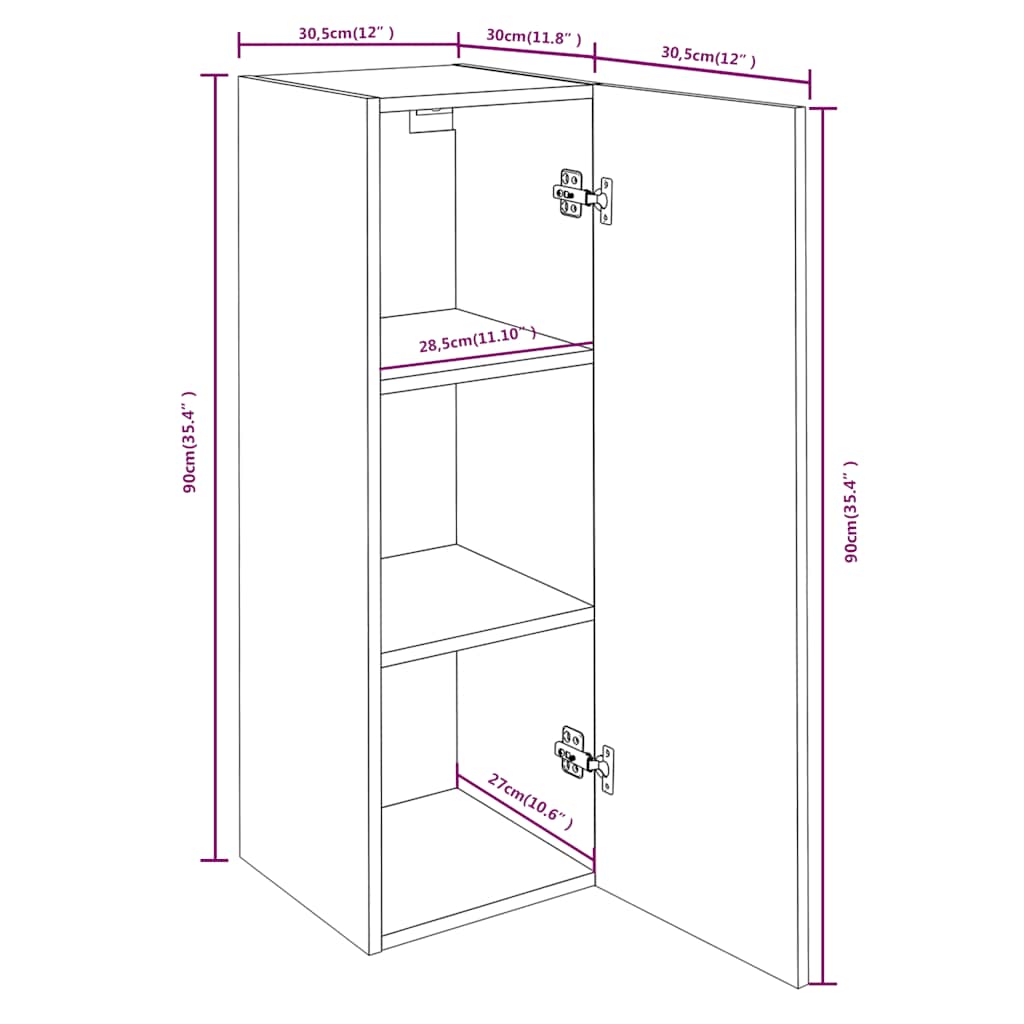 vidaXL Meuble TV gris Sonoma 30,5x30x90 cm Bois d'ingénierie