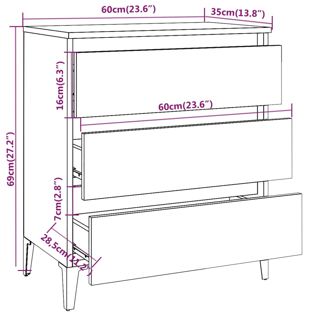 vidaXL Buffet Marron Aspect Chêne 60x35x69 cm Bois d'ingénierie