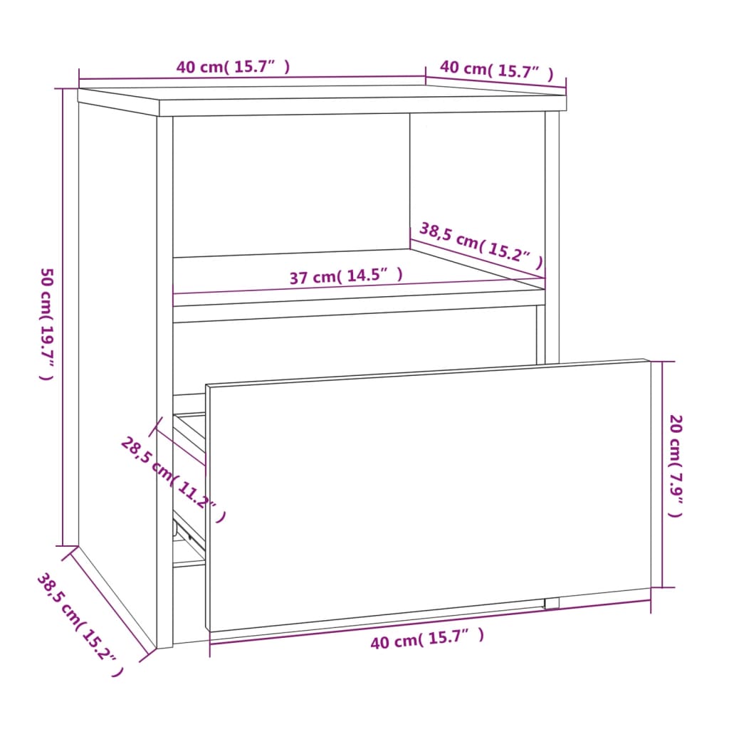 vidaXL Nachttisch Grau Sonoma 40x40x50 cm Holzwerkstoff