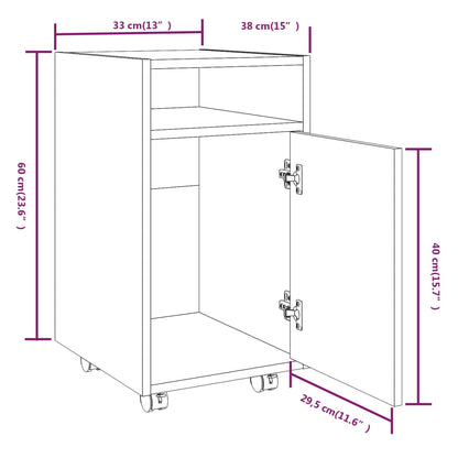 vidaXL Beistellschrank mit Rollen Grau Sonoma 33x38x60cm Holzwerkstoff