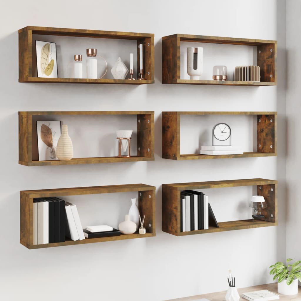 vidaXL Würfelregale 6 Stk. Räuchereiche 60x15x23 cm Holzwerkstoff