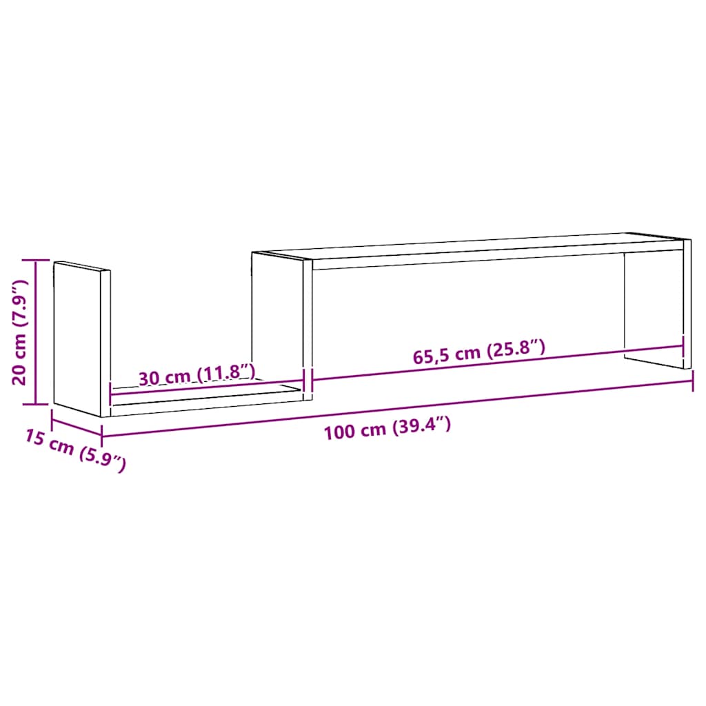 vidaXL Wandregale 2 Stk. Räuchereiche 100x15x20 cm Holzwerkstoff