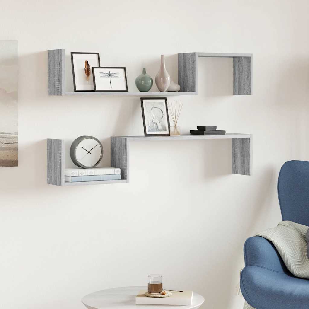 vidaXL Wandregale 2 Stk. Grau Sonoma 100x15x20 cm Holzwerkstoff