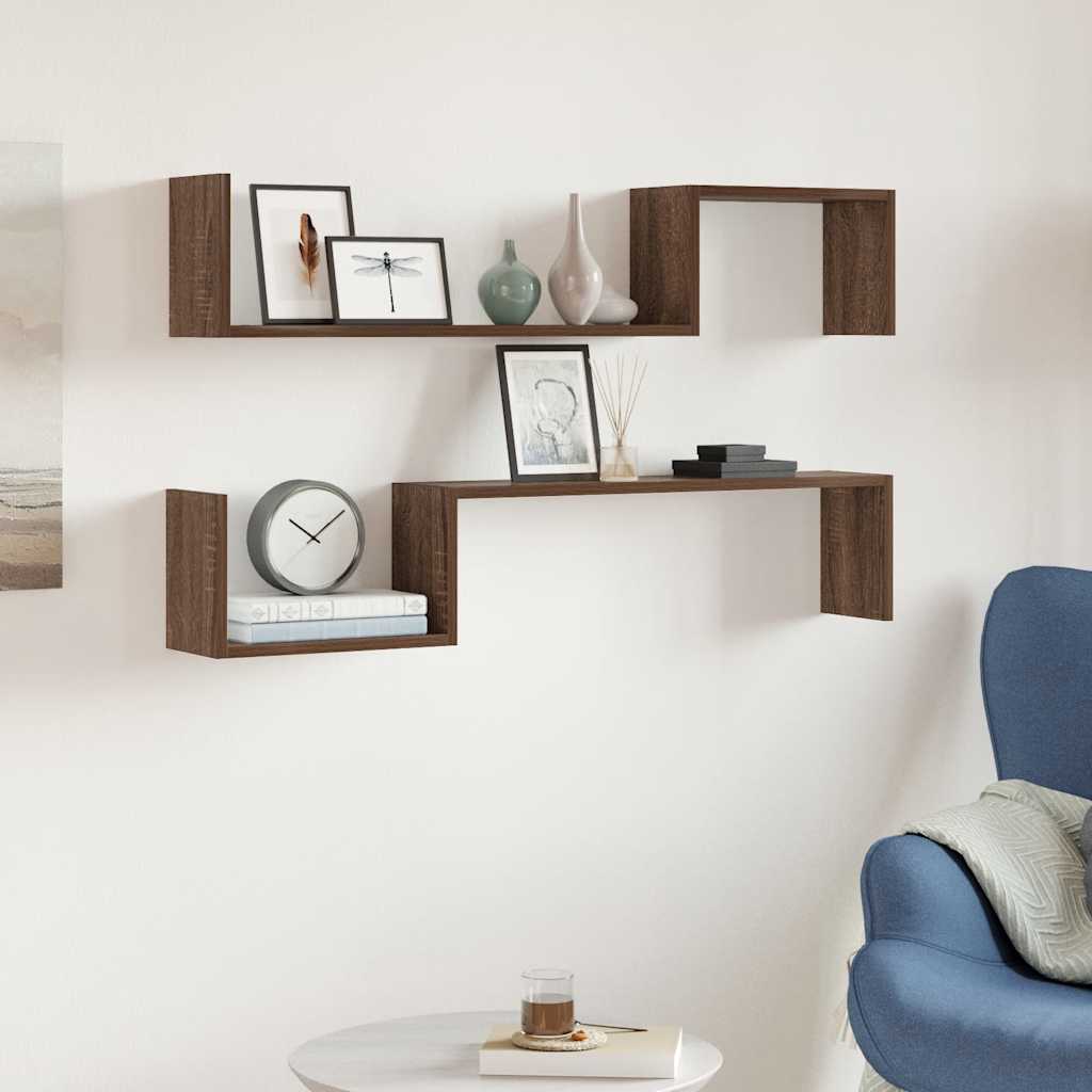 vidaXL Wandregale 2 Stk. Braun Eichen-Optik 100x15x20 cm Holzwerkstoff