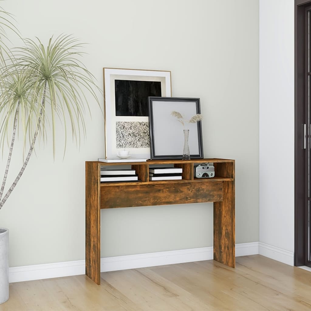 vidaXL Console de table chêne fumé 105x30x80 cm bois d'ingénierie