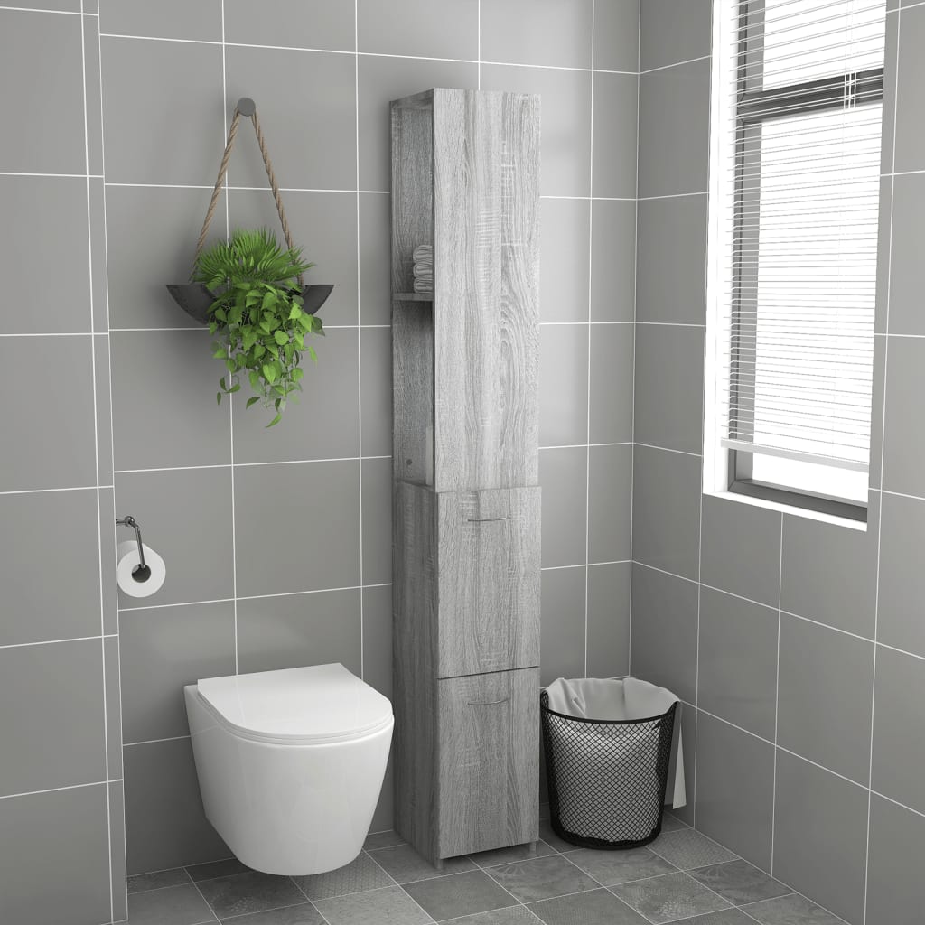 vidaXL Badschrank Grau Sonoma 25x26,5x170 cm Holzwerkstoff