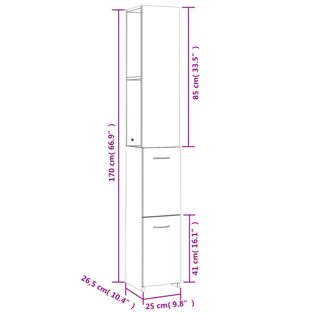 vidaXL Badschrank Grau Sonoma 25x26,5x170 cm Holzwerkstoff