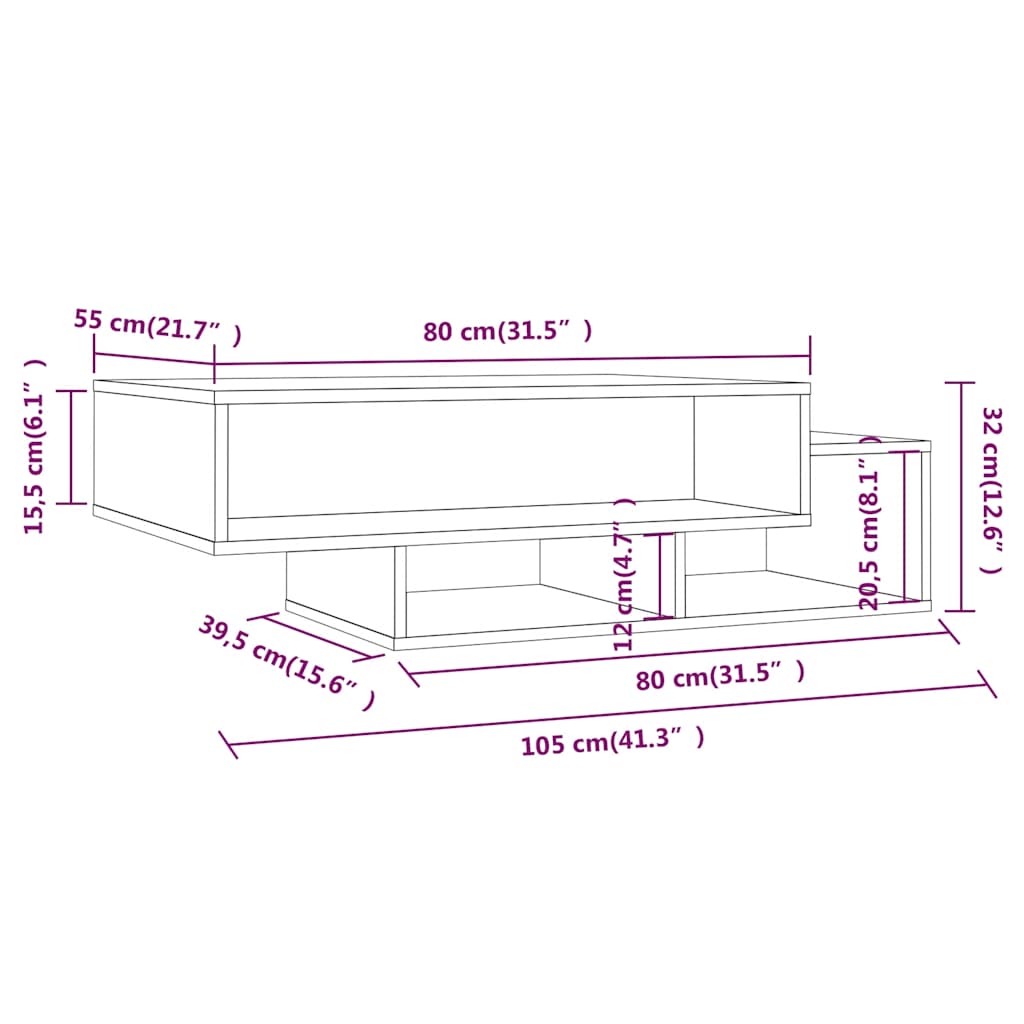 vidaXL Couchtisch Grau Sonoma 105x55x32 cm Holzwerkstoff