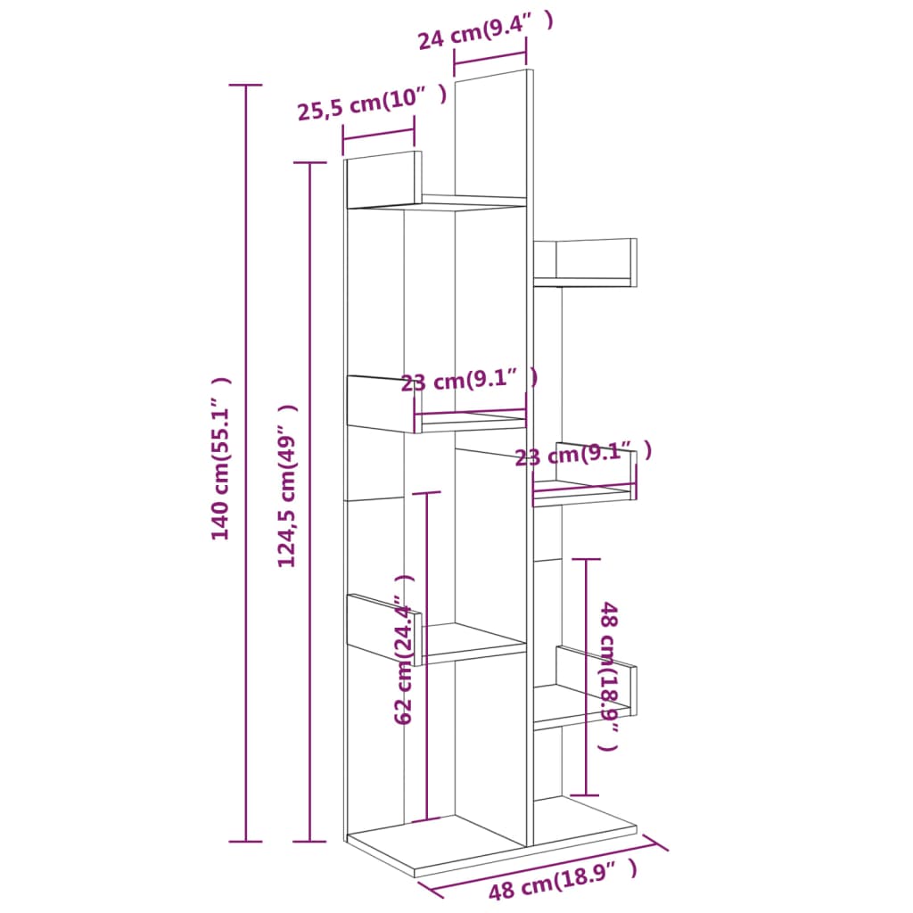 vidaXL Bücherschrank 48x25,5x140 cm Grau Sonoma Holzwerkstoff