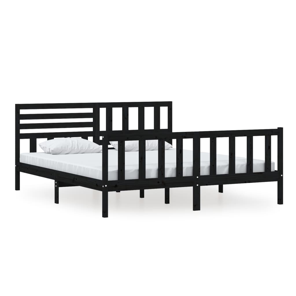 vidaXL Massivholzbett Schwarz 180x200 cm