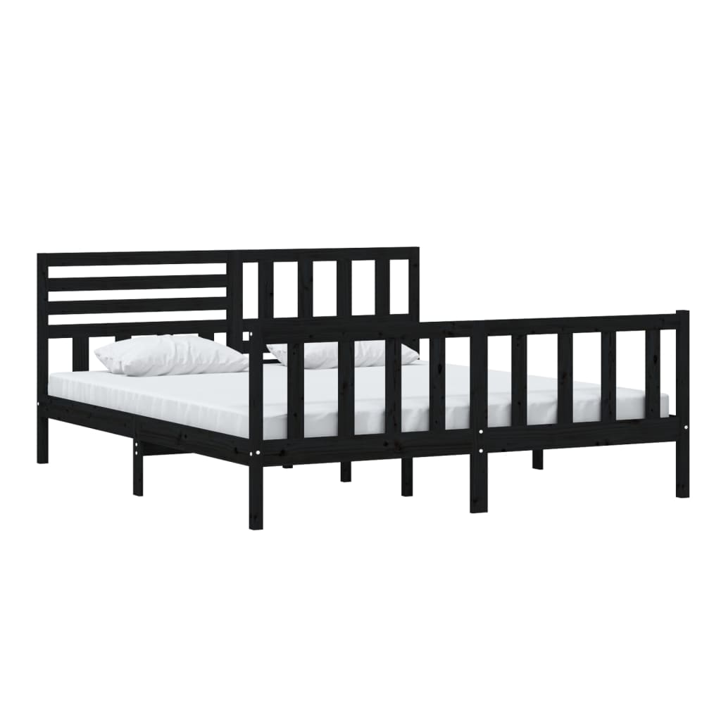 vidaXL Massivholzbett Schwarz 180x200 cm