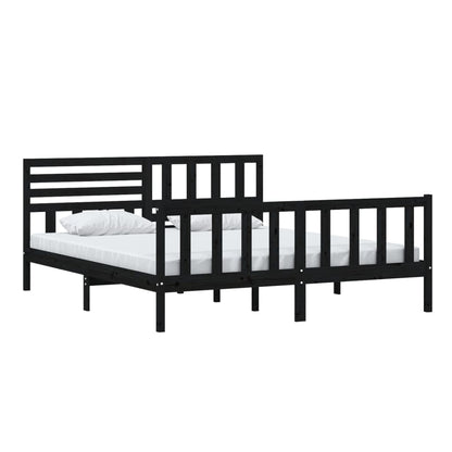 vidaXL Massivholzbett Schwarz 180x200 cm