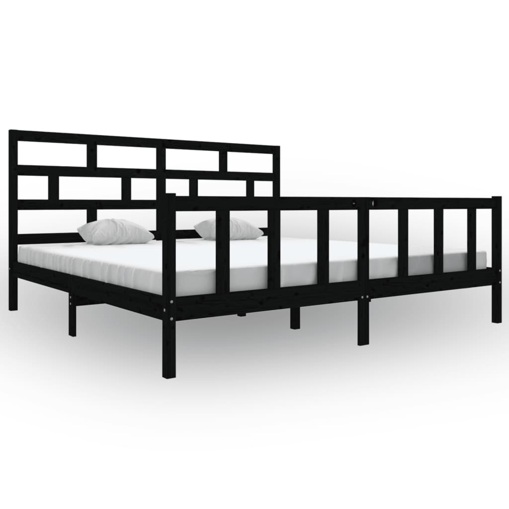 vidaXL Lit en bois massif Noir Pin 180x200 cm