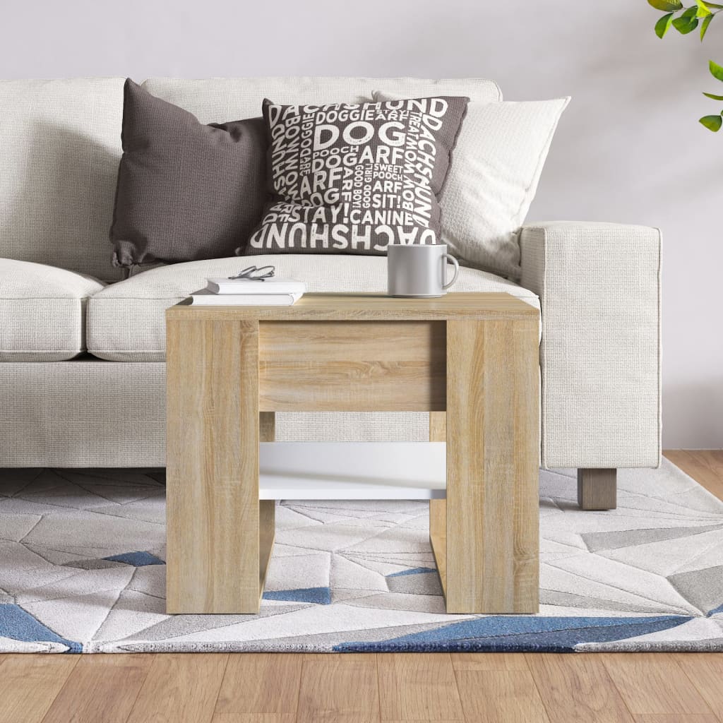 vidaXL Couchtisch Weiß Sonoma-Eiche 55,5x55x45 cm Holzwerkstoff