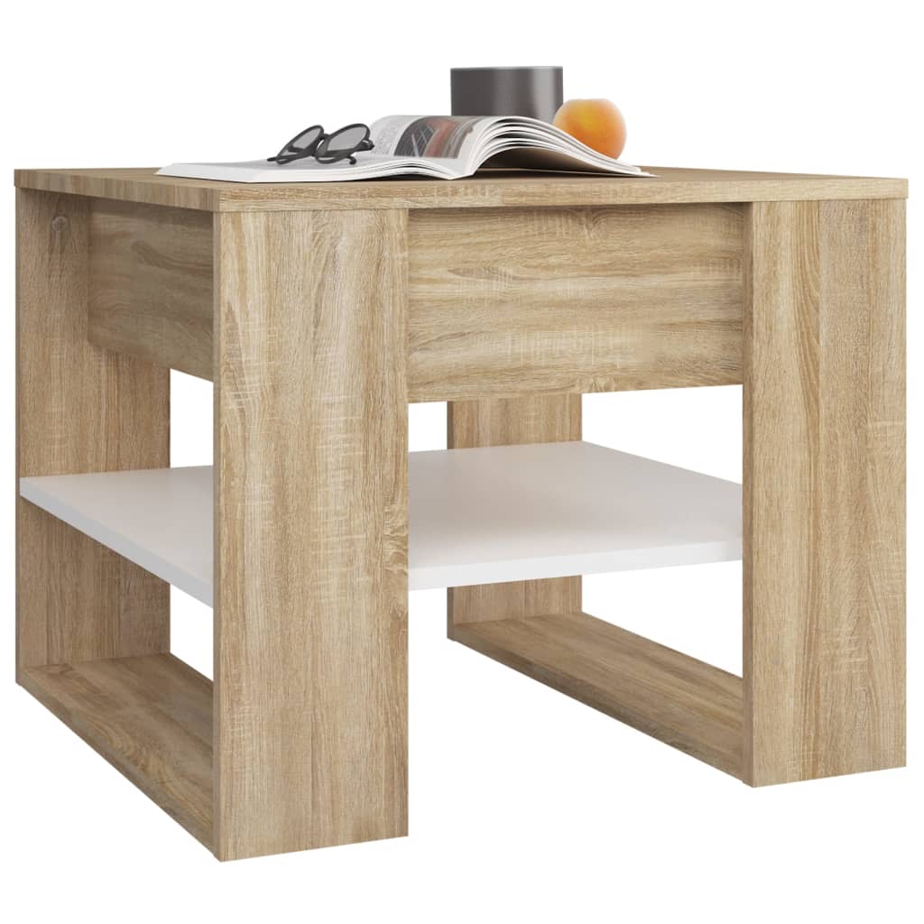 vidaXL Couchtisch Weiß Sonoma-Eiche 55,5x55x45 cm Holzwerkstoff