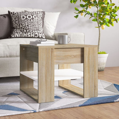 vidaXL Couchtisch Weiß Sonoma-Eiche 55,5x55x45 cm Holzwerkstoff