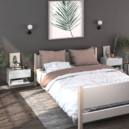 vidaXL Table de chevet murale blanc brillant
