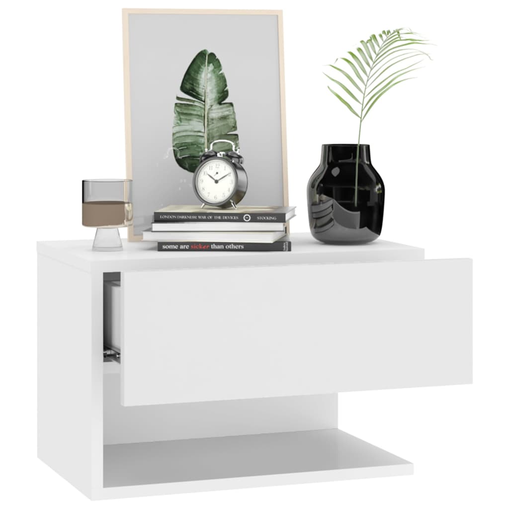 vidaXL Table de chevet murale blanc brillant