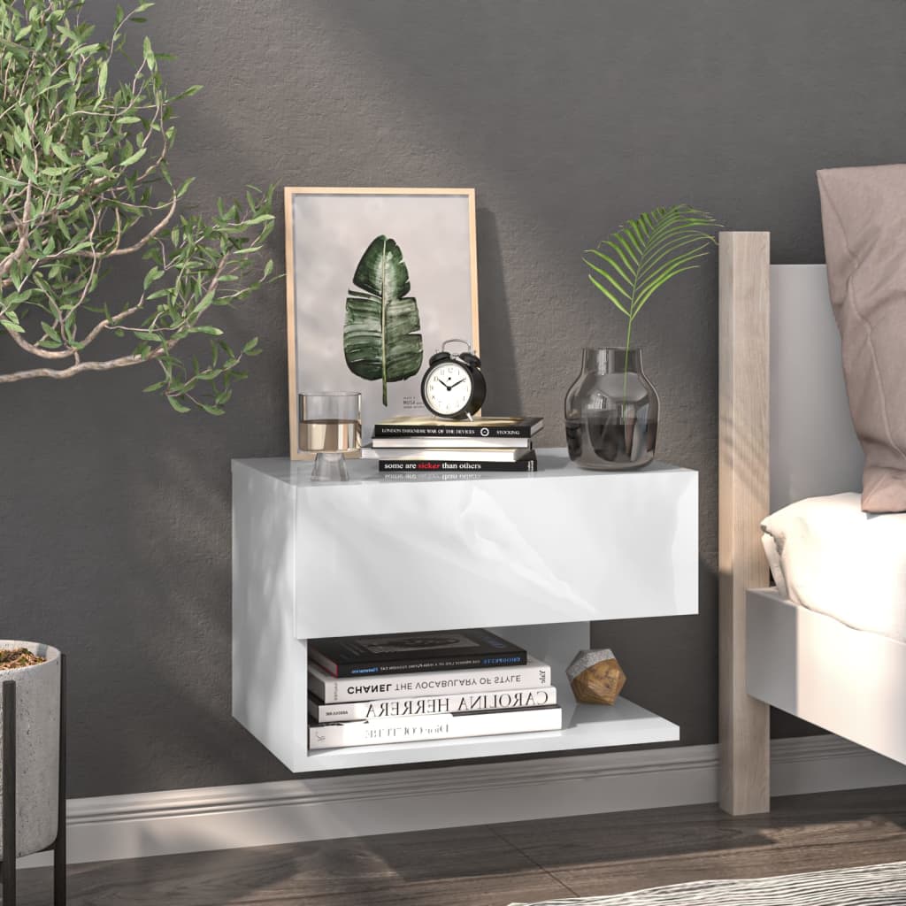 vidaXL Tables de chevet murales 2 pcs Blanc brillant