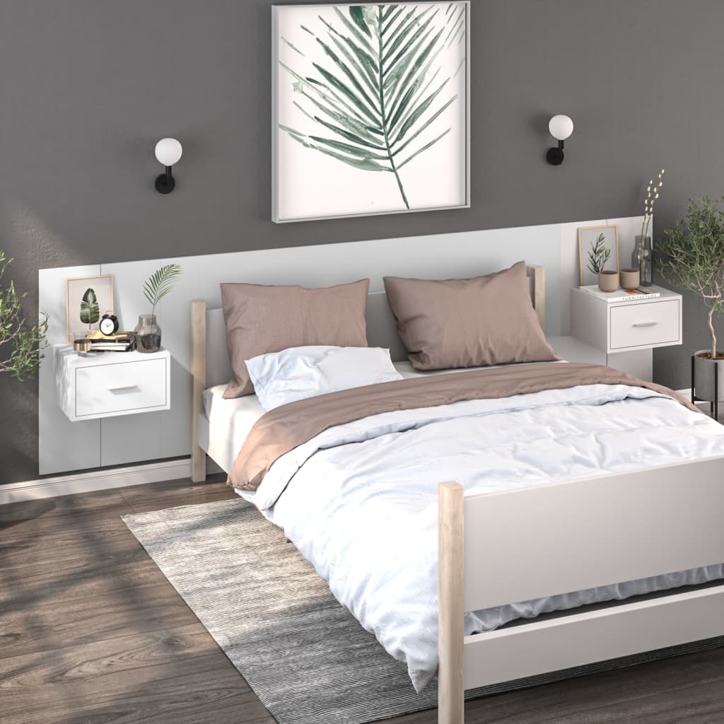 vidaXL Table de chevet murale Blanc