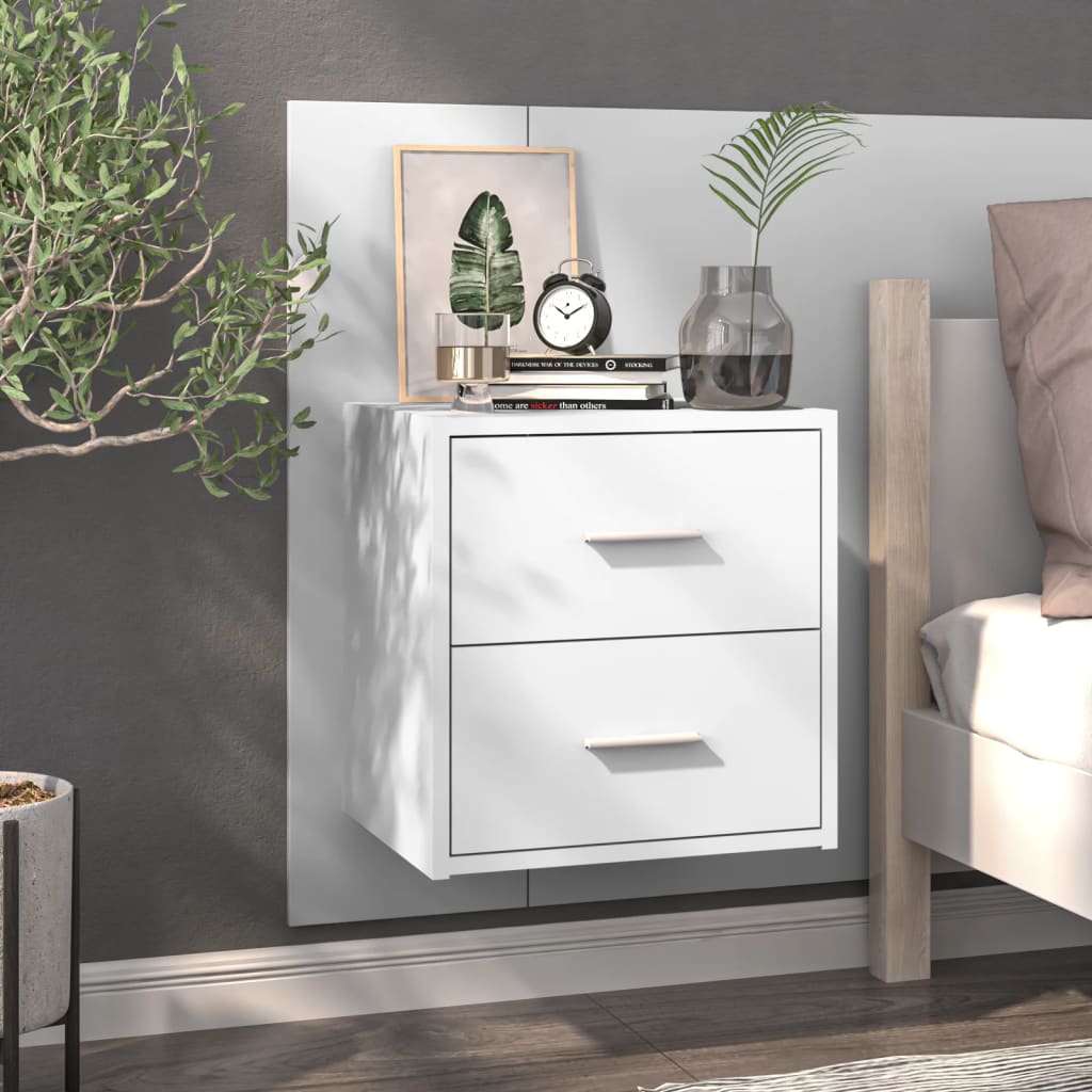 vidaXL Tables de chevet murales 2 pcs Blanc brillant