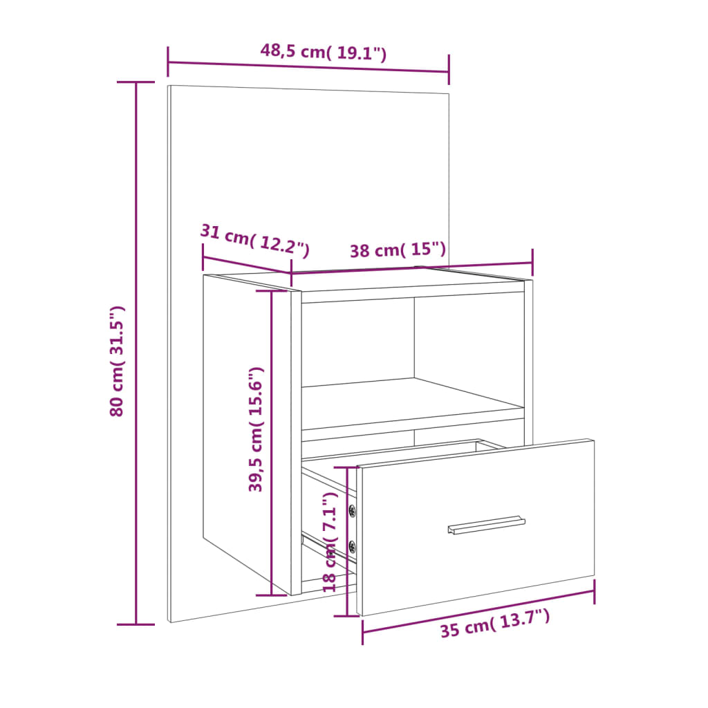vidaXL Tables de chevet murales 2 pcs Chêne sonoma