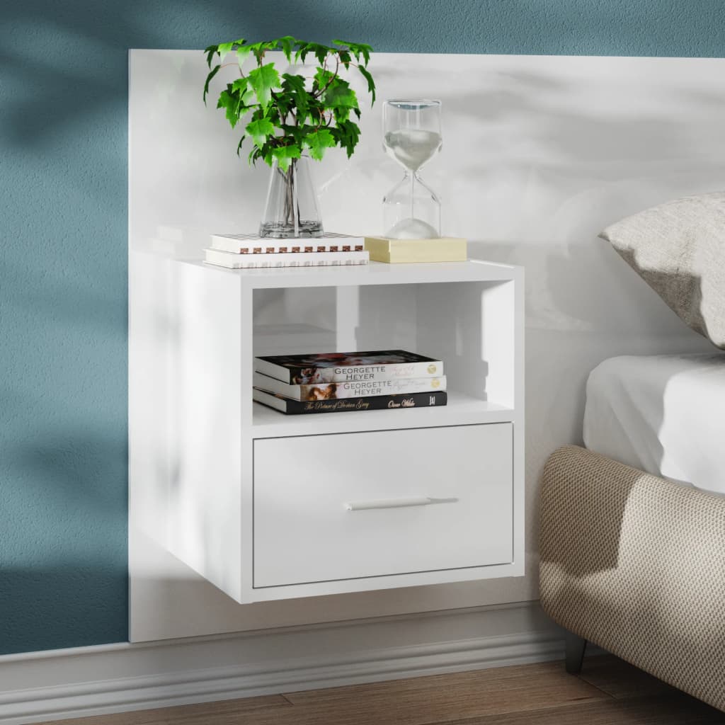 vidaXL Tables de chevet murales 2 pcs Blanc brillant