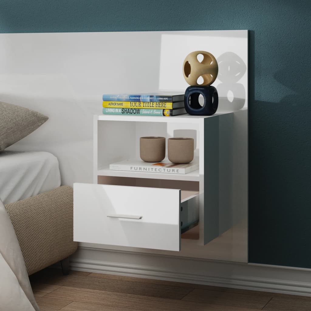 vidaXL Tables de chevet murales 2 pcs Blanc brillant