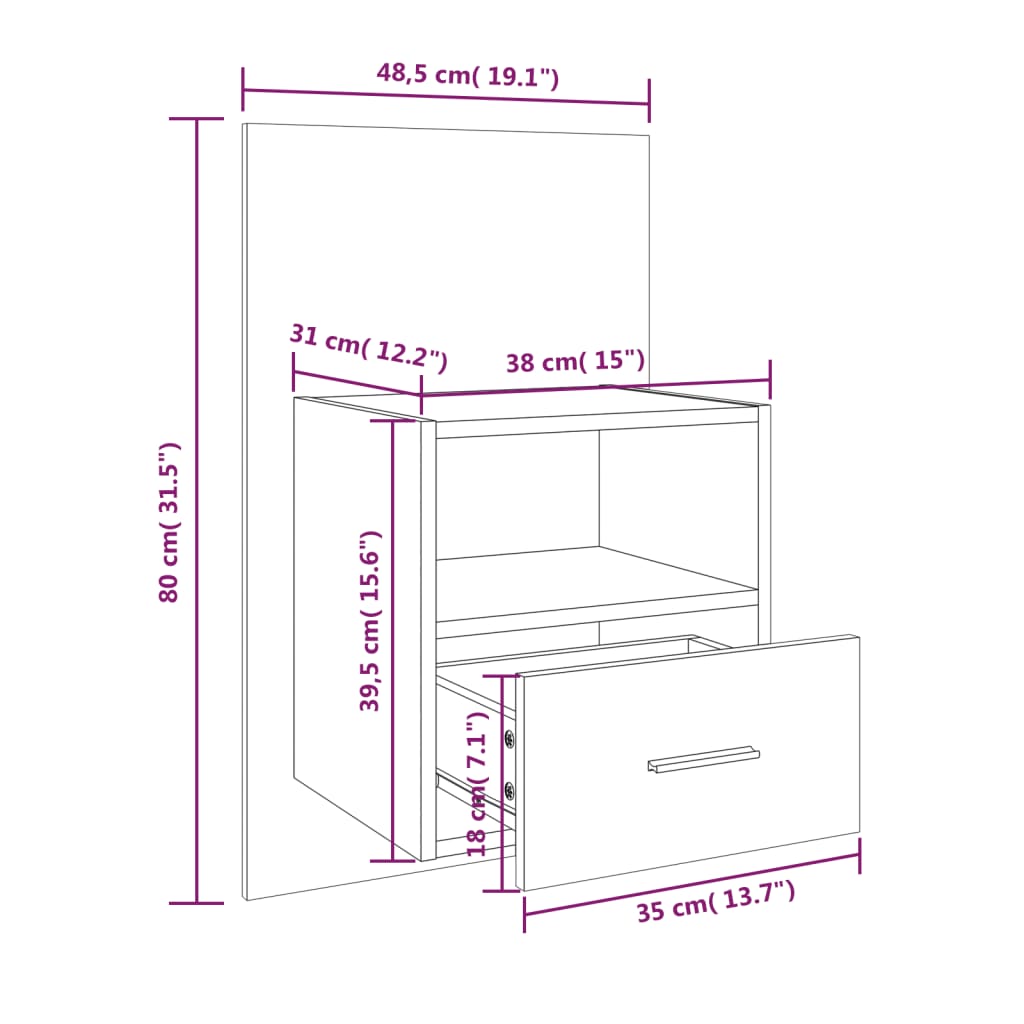 vidaXL Tables de chevet murales 2 pcs Blanc brillant
