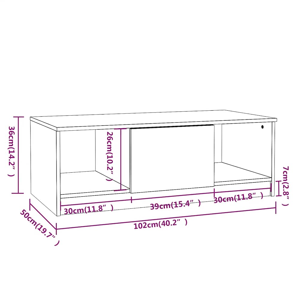vidaXL Couchtisch Sonoma-Eiche 102x50x36 cm Holzwerkstoff