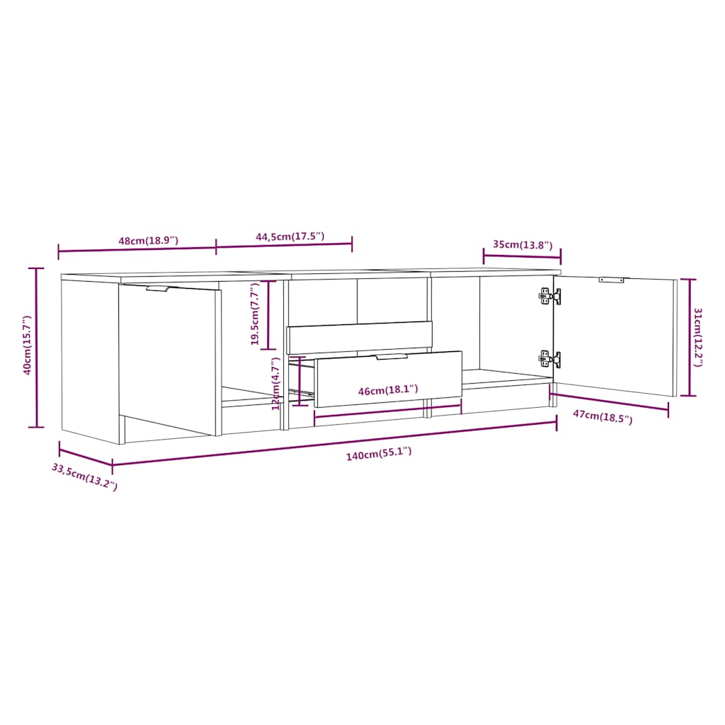 vidaXL TV-Schrank Weiß 140 x 35 x 40 cm Holzwerkstoff