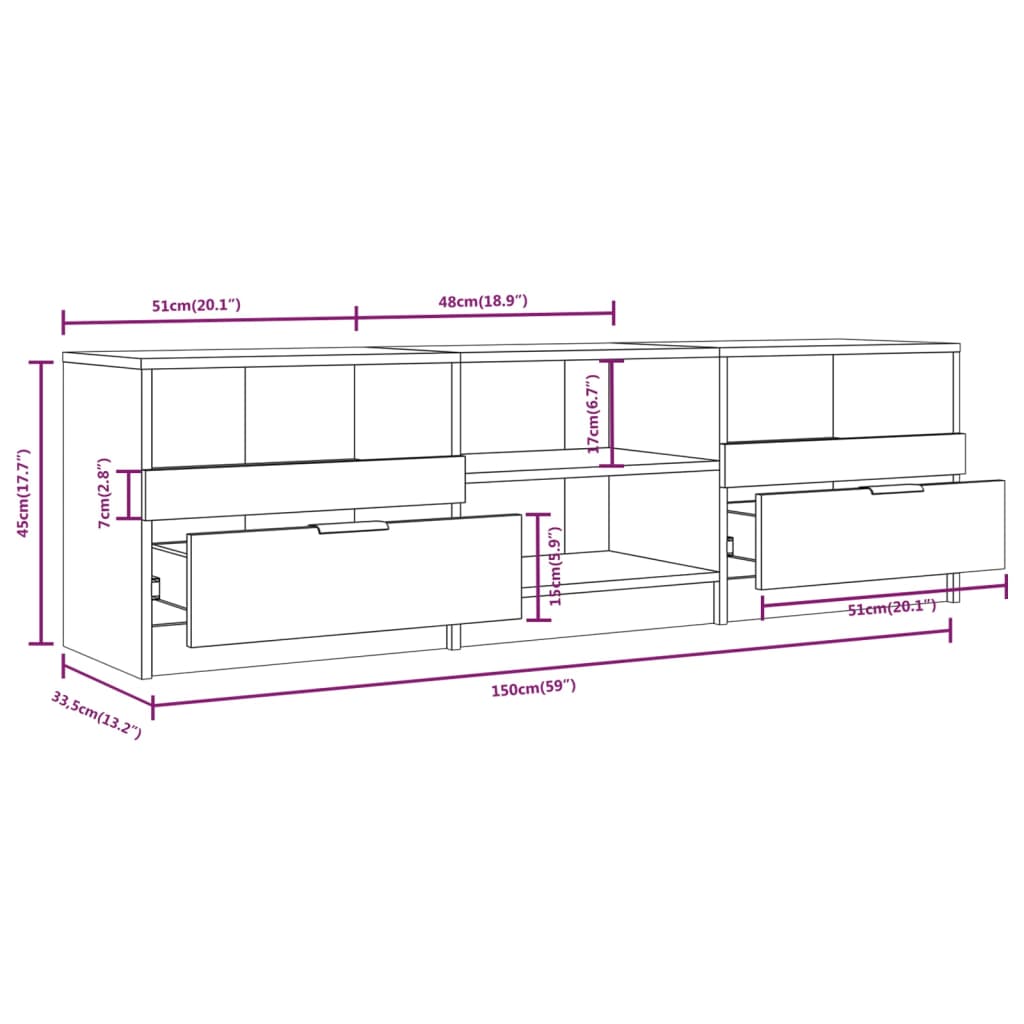 vidaXL Meuble TV chêne Sonoma 150x33,5x45 cm Bois d'ingénierie